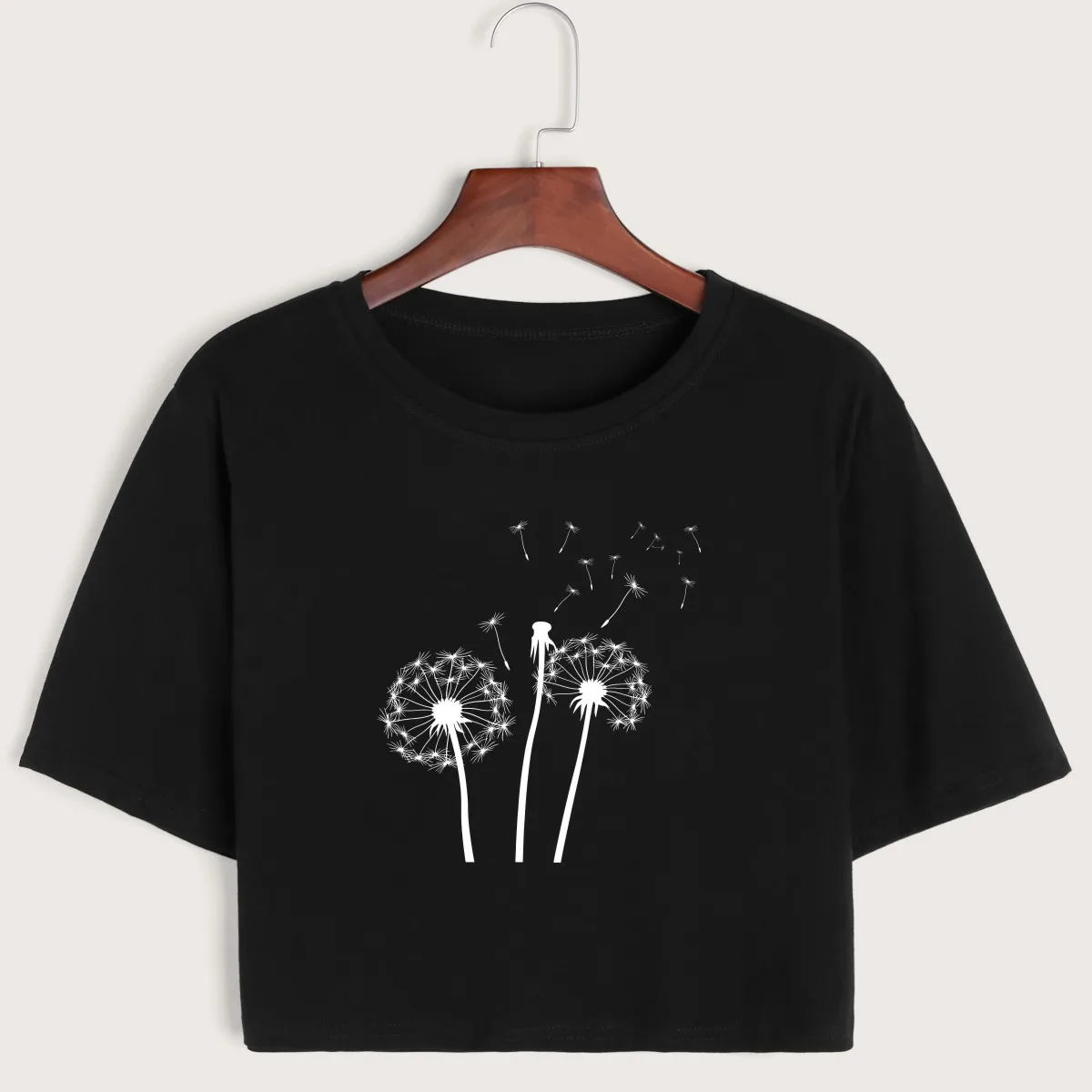 

Dandelion Wildflower Women Crop Shirt Cropped T-Shirt Crop Top Tee Summer Short Sleeve Cotton Tops Female Girls Graphic T-Shirts