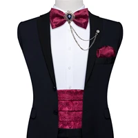 mens cummerbunds silk paisley red tuxedo cummerbunds bow tie pocket square brooch set men wedding party waistband dibangu