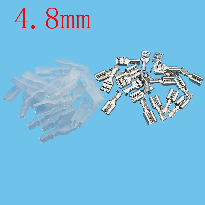20/50Pairs 4.8mm Female Spade Crimp Terminals Wire Connectors Crimp Terminal with Insulating Sleeve for 18-16AWG 0.75-2.5mm2