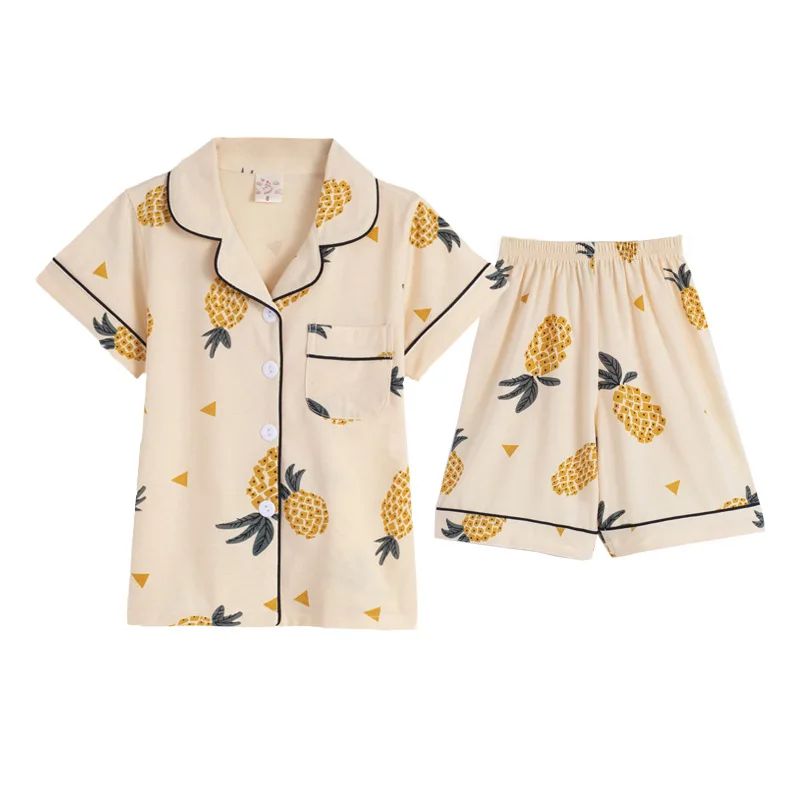 

Пижамный комплект с мультяшным рисунком для детей, летняя Детская домашняя одежда с фруктами для мальчиков и девочек, одежда для сна, пижамн...