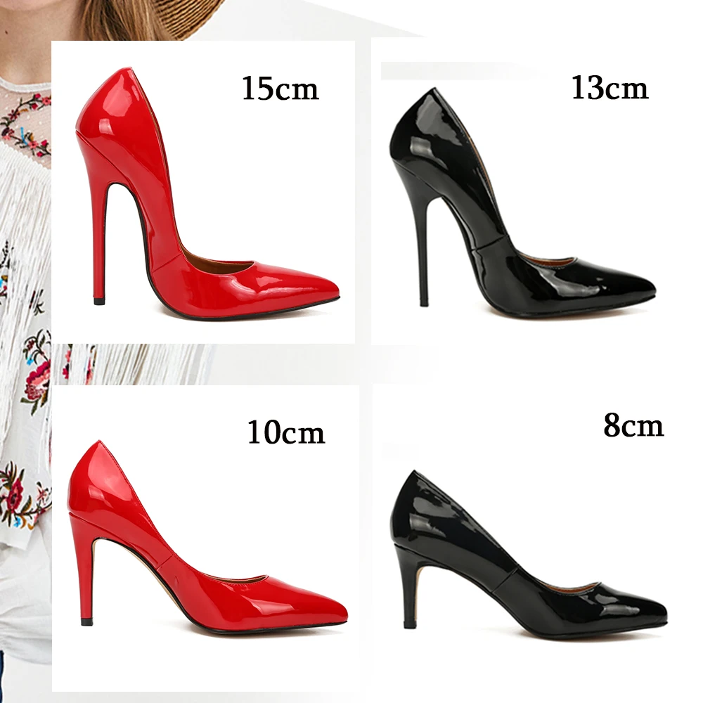 

Office Ladies High Heels Patent Leather Pointed-Toe Dress Women's Shoes 8/10/13/15cm White Black Office Work Pumps Big Size 48