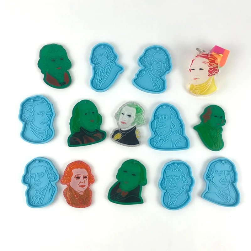 

7 Pcs Foreigner Head Keychain Epoxy Resin Mold Pendant Casting Silicone Mould DIY Crafts Polymer Clay Jewelry Making Tool X6HE
