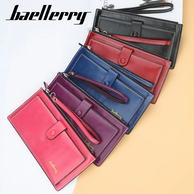 Женские кожаные кошельки на молнии Женский Длинный кошелек для кредитных карт