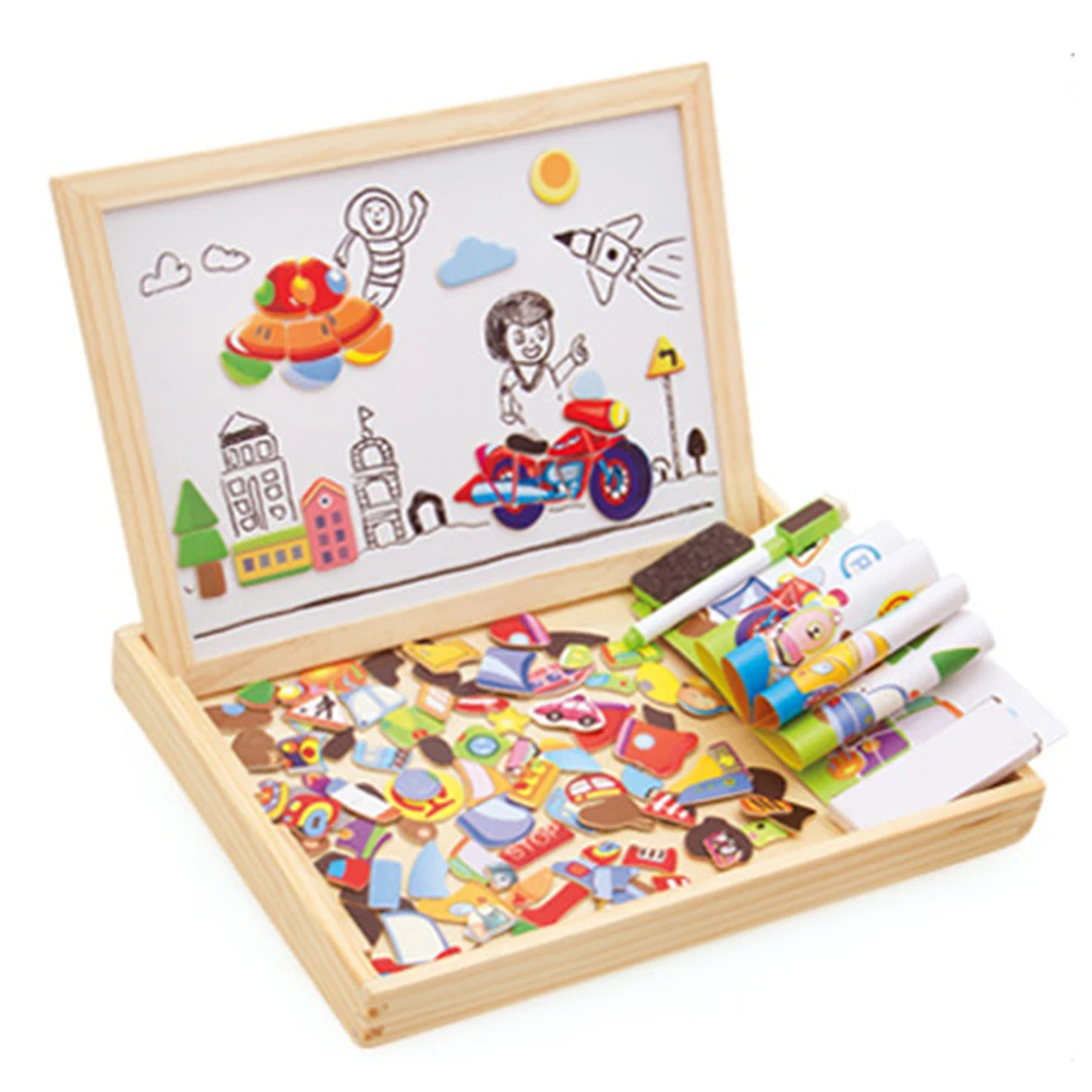 

Animal Wooden Toys Magnetic Easel Board Jigsaw 3D Puzzle Toy Box With Board For Children Draw Educational Learning Toy Kids Gift