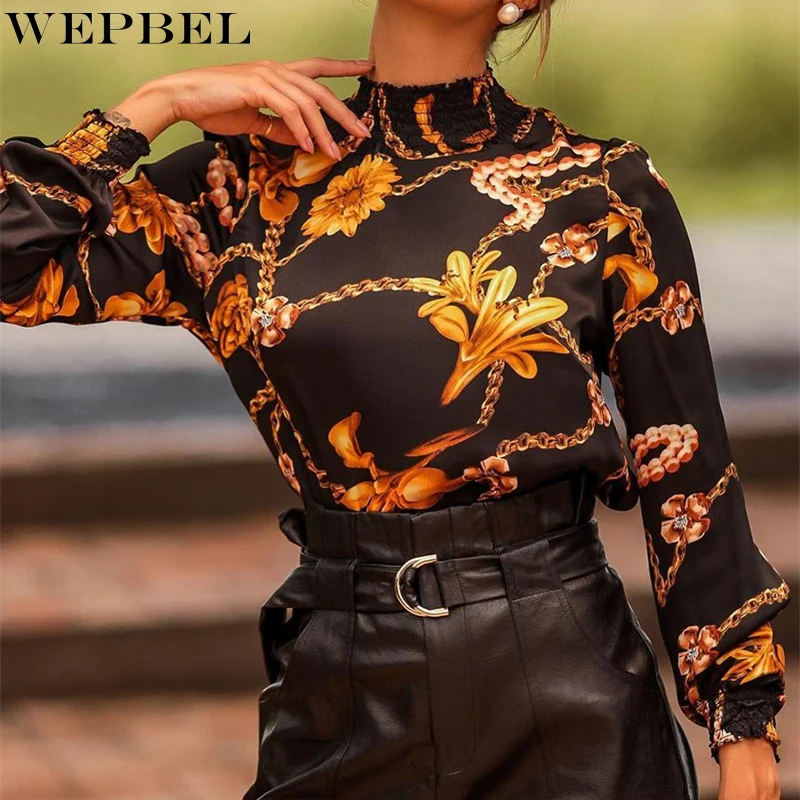 

Женская элегантная Облегающая рубашка WEPBEL с цветочным принтом, топ, женская сексуальная облегающая футболка с длинным рукавом и круглым вы...