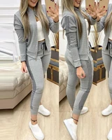 2021 new fashion autumn 2 piece set jacket long sleeved pocket trousers casual outfits suits sport jogging tracksuit winter