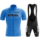 Трикотажный комплект для велоспорта STRAVA, профессиональная одежда с коротким рукавом, шорты и нагрудник, для горных велосипедов