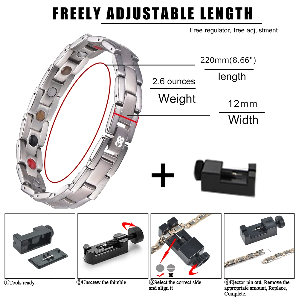 New Fashion 316L stainless steel silver Health Magnetic therapy Alleviate fatigue Bracelet For Men Lady Hologram Energy | Украшения и