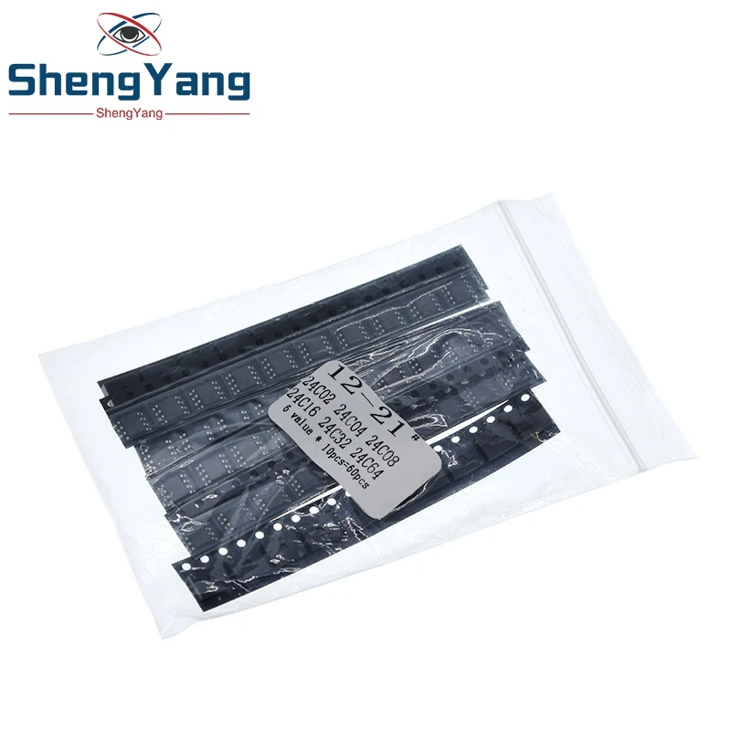 ShengYang 60 шт. = 6 видов * 10 24C02 24C04 24C08 24C16 24C32 24C64 sop набор по (12-21) | Электронные компоненты