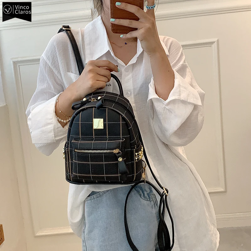 

Fashion Women's Backpack Quality Soft Leather Women Backpack Simple Plaid Small Backpacks for Girls Multifunctional Female Bag