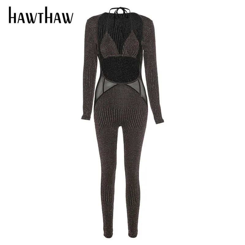 

Hawthaw Women Autumn Winter Long Sleeve Bra Bodycon Soild Color Female Jumpsuit Romper Playsuit 2020 Fall Clothes Streetwear