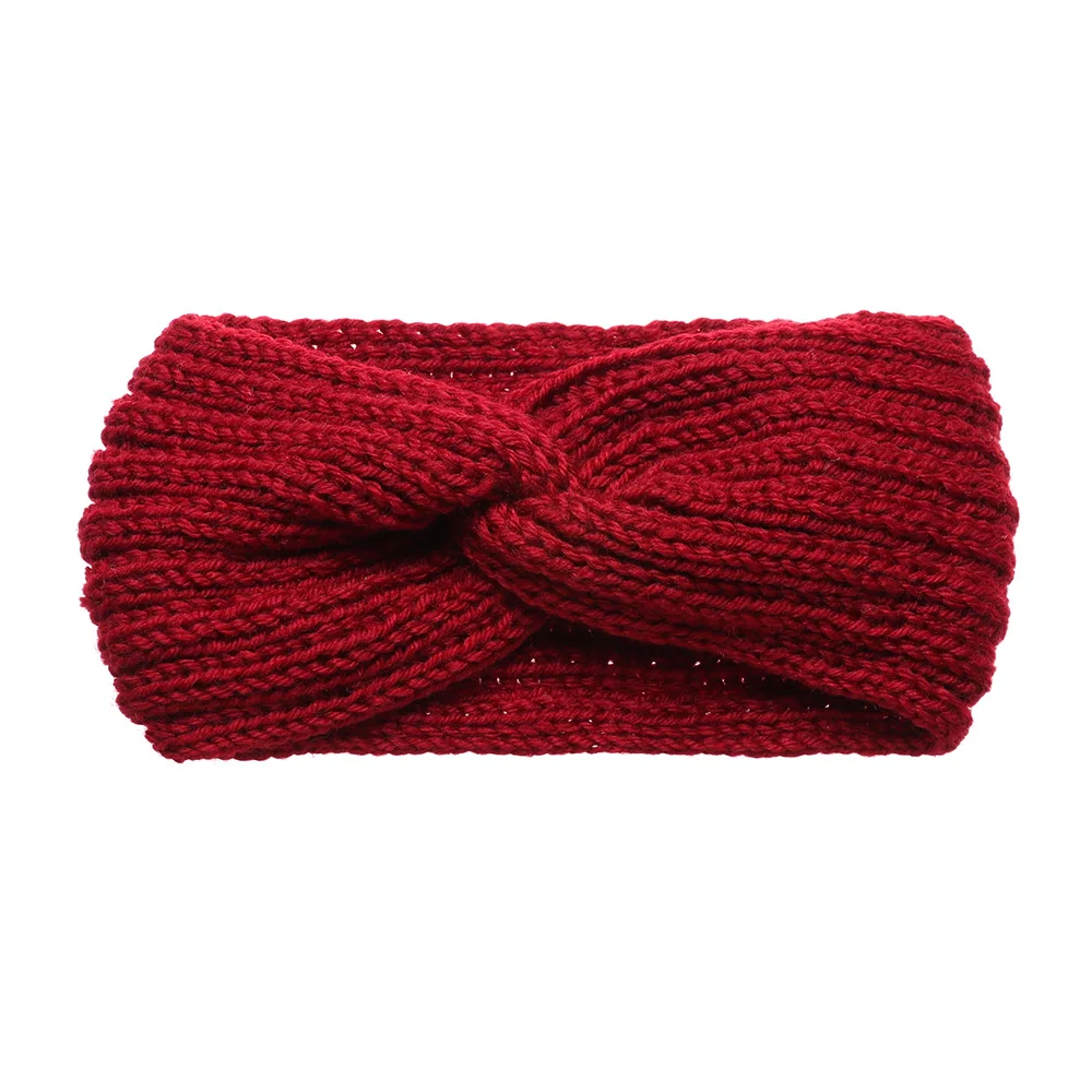 Новинка, женские вязанные крючком шерстяные повязки на голову, зимние богемные плетеные повязки для волос, одноцветные повязки для волос ручной работы