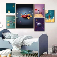 modern cartoon space astronaut rocket picture decor boy bedroom creative wall painting living room bedroom art printing poster