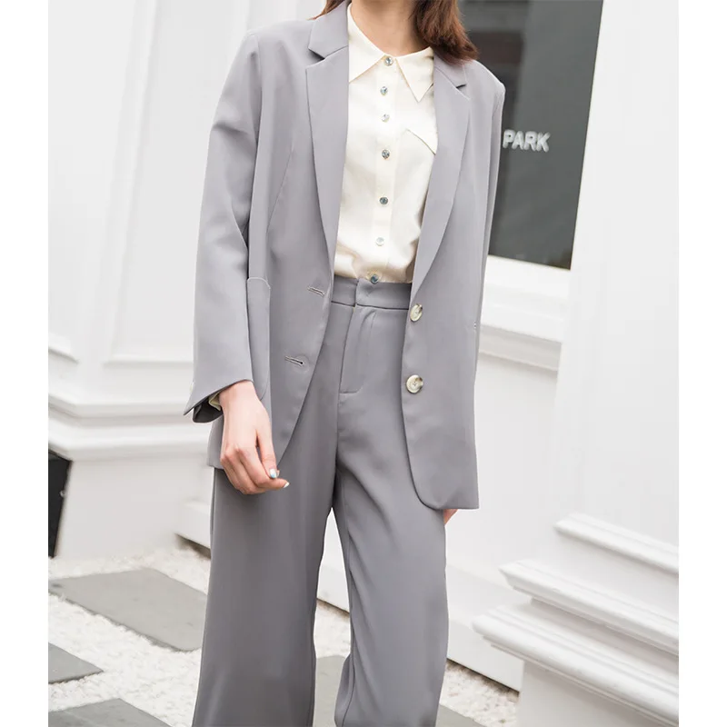 

Pure Color blazers Long-sleeved Hong Kong Style Small Suit Female Anti-wrinkle Single-breasted Suit Collar Thin Elegant Top 2021