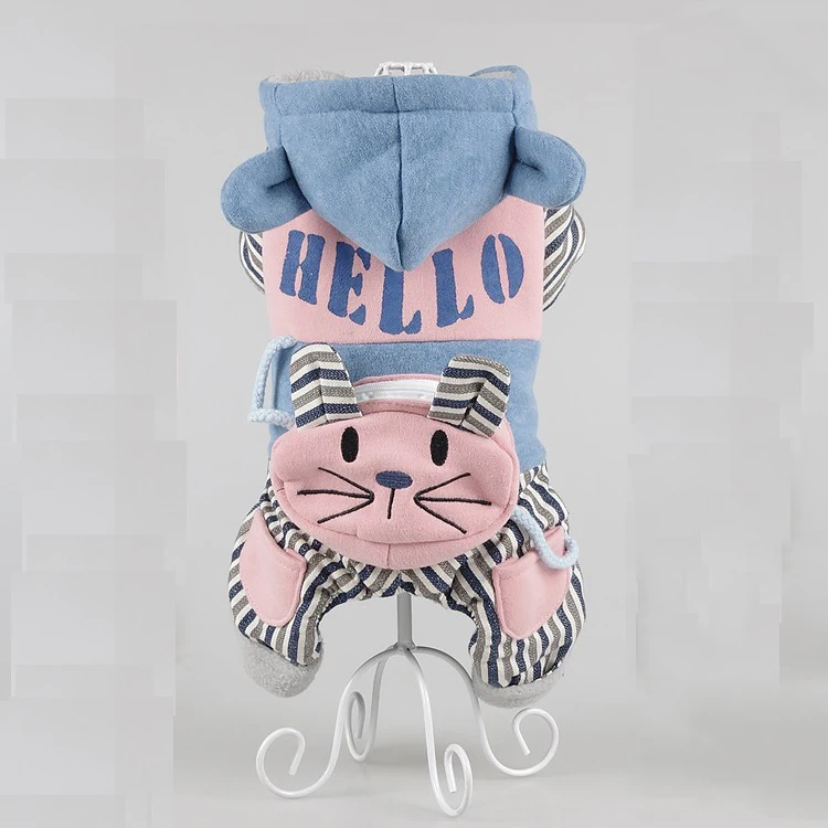 Blue Hello Качественная одежда для маленьких питомцев Petalk, теплый зимний комбинезон для кошек, собак, пальто с капюшоном, одежда с флисовой подкладкой, Комбинезоны для домашних животных, размеры от XS до XXL - Цвет: Blue Hello