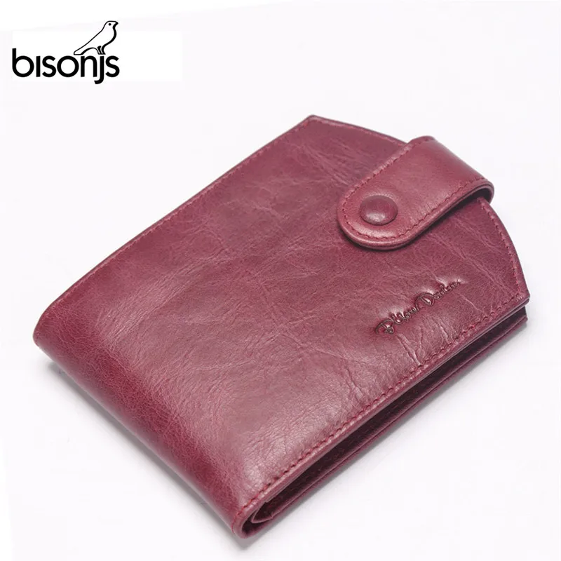BISON DENIM, Женский кошелек из натуральной кожи, Воловья кожа, держатель для карт, кошелек на молнии, дизайнерский Кошелек для монет, с карманами, Mini Walet, модный, W4408
