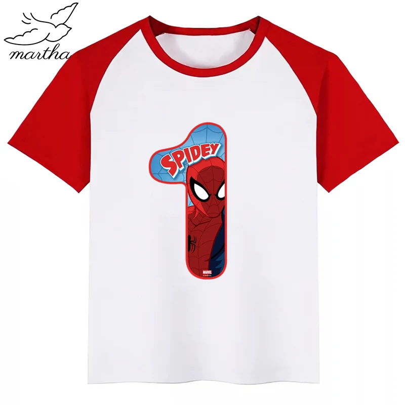 Футболка для мальчиков и девочек с рисунком Человека-паука цифрой 1-9 детская