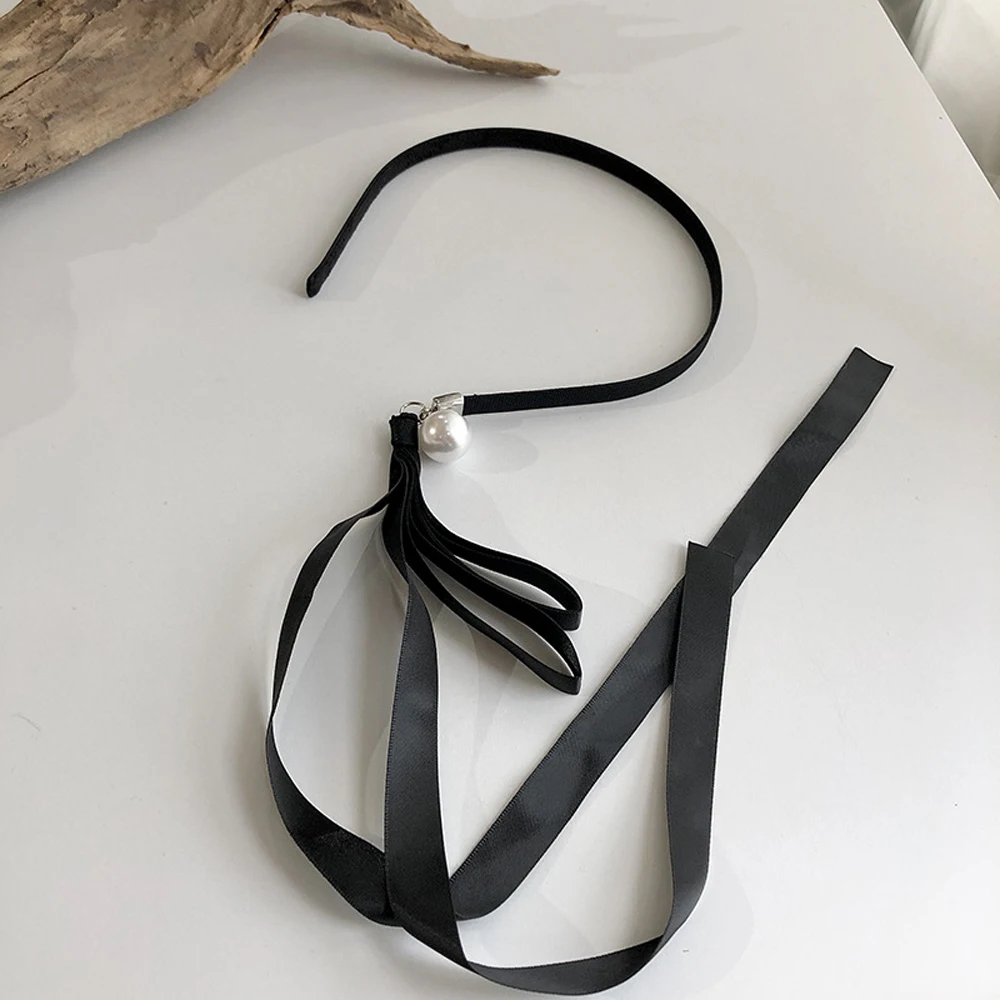 

Black Retro Pearl Ribbon Headband Cloth Bow Hair Bezel Headwear Women Hairband Hair hoop Girl Hair Accessories