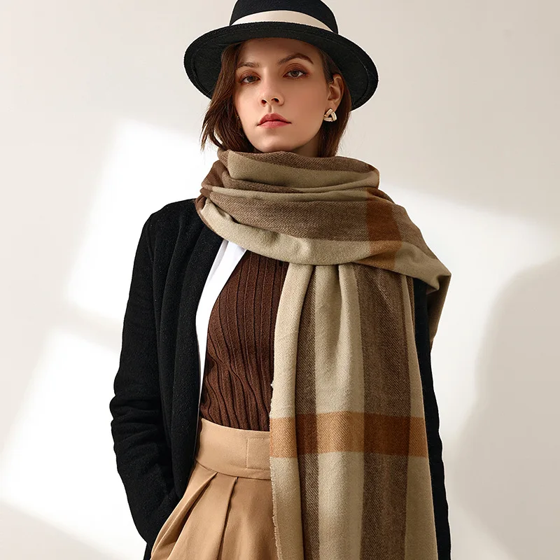 

Cozy Autumn Winter Cashmere Like Scarf Women's Luxury Shawl Elegant Warm Thickened Plaid Pattern Scarves with Tassel 180*70cm