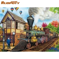 ruopoty 60x75cm diy frame train landscape painting by numbers kit modern wall art picture acrylic paint by numbers for gift
