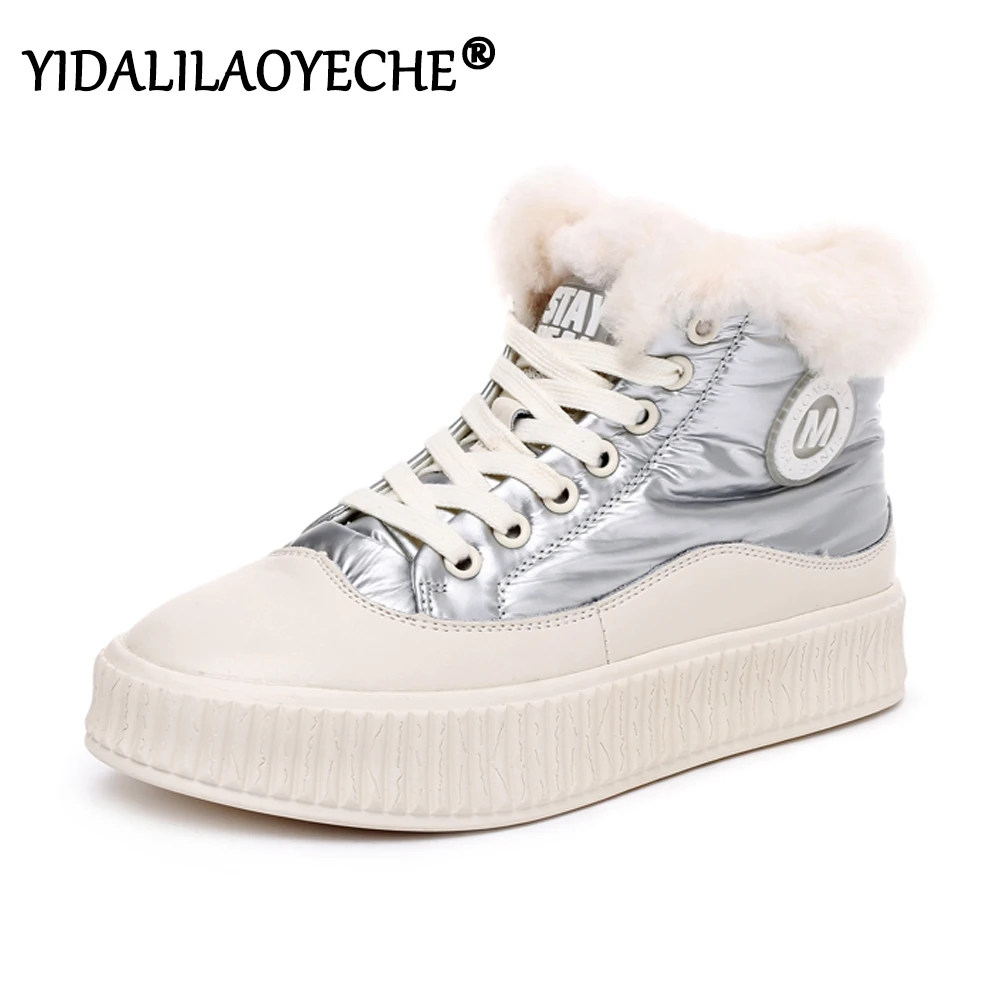 Женская обувь на плоской подошве зимние кроссовки из натуральной кожи с мехом