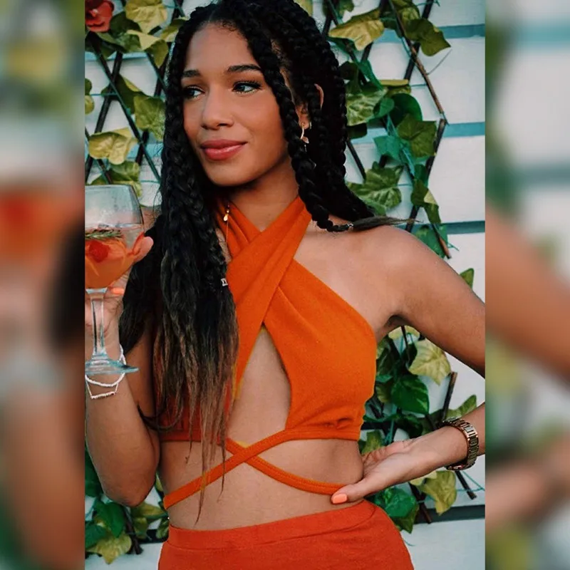 

Y2k Bandage Halter Crop Tops For Women Sleeveless Backless Clubs Party Chic Wrap Cropped Top Slim Streetwear