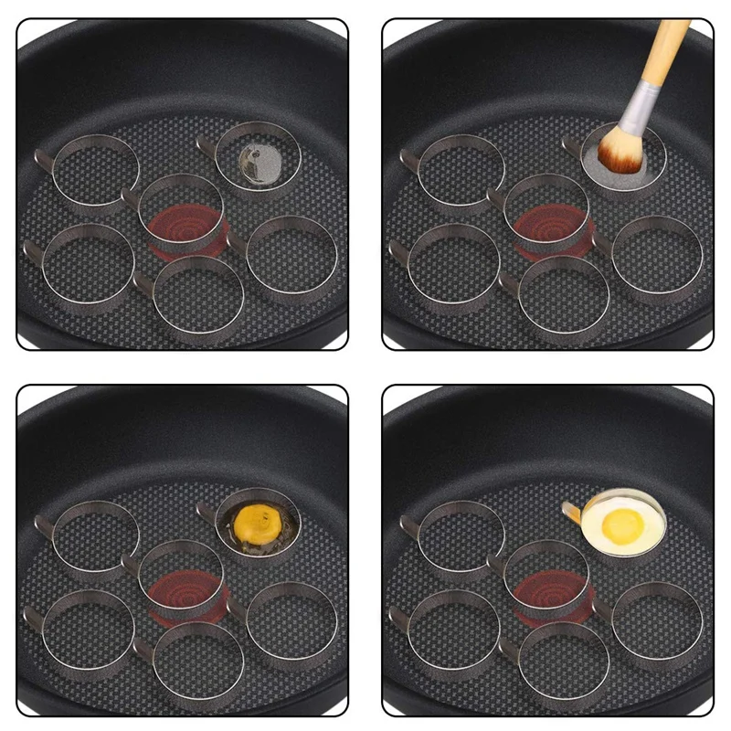 

6Pcs Egg Ring Egg Molds Ring Non Stick Stainless Steel Egg Mold Egg Rings for Frying Eggs Pancake Sandwich Cooking