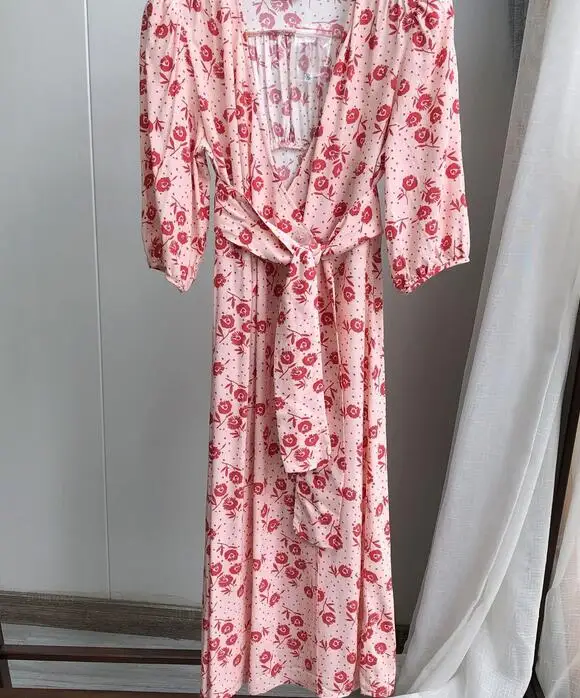 pink Женское платье миди с коротким рукавом и французским цветком летнее стильное чайное розовое платье миди - Цвет: pink