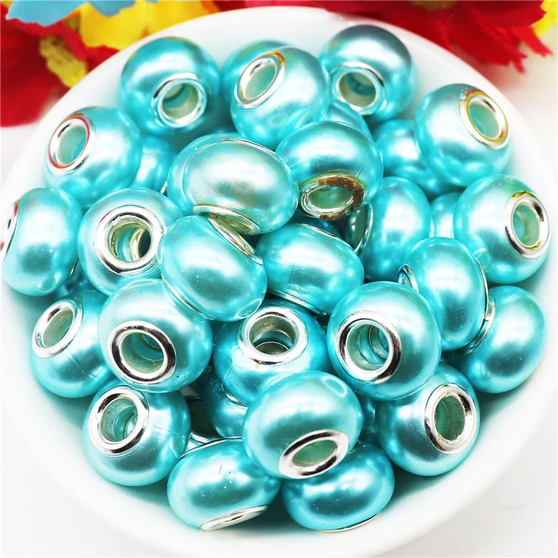 

10Pcs Wholesale Bulk Light Color Murano Resin Charms Beads for European Bracelets Silver Plated Double Cores Snake Chain Spacer
