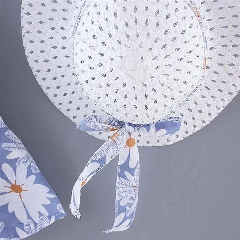 

2021 Girls Daisy Printing Dress+Summer Hat Set Children's Sleeveless Vest Princess Dresses Back Bow A-line Skirt for Daily