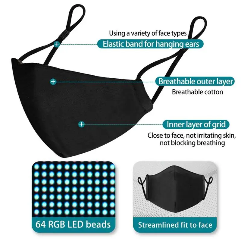 

1pc Display Mask Voice Control LED Cotton Dust Face Mask USB Charging For Unisex Party Gift Display Board Mask Display Mask