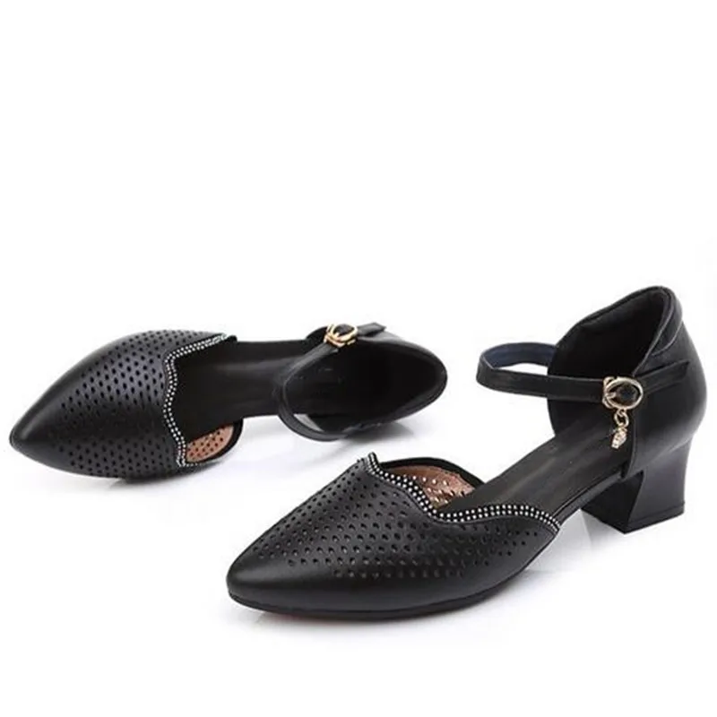2021 New Summer Rhinestone Pointed Toe Hollow Genuine Leather Shoes Woman Fashion Sandals Comfort High Heels Women Sandal | Обувь