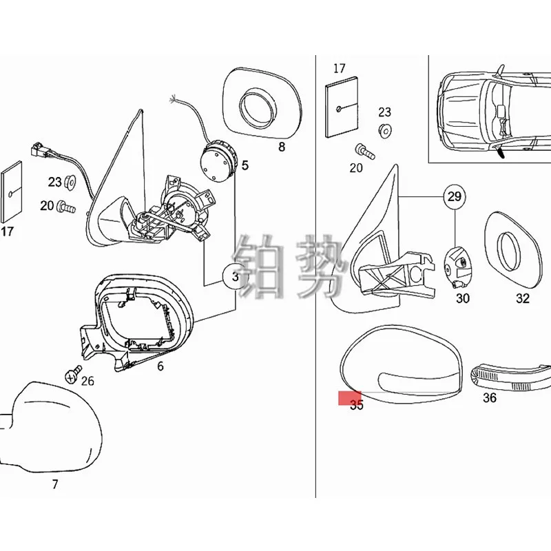 

Car Exterior mirror housing left with turn signal mer ced esb enzML 270 ML 400 ML 500 W163 Reversing mirror housing L with light