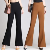 fashion flared pants women trousers high waist slim elastic waisted black trousers female pant long mujer