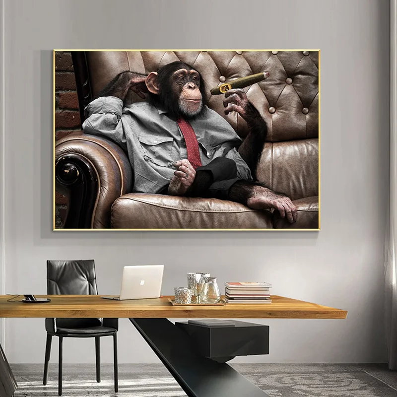 

Monkey Gorilla On Sofa Smoking Pictures Canvas Painting Wall Art for Living Room Home Decor Animal Posters Prints