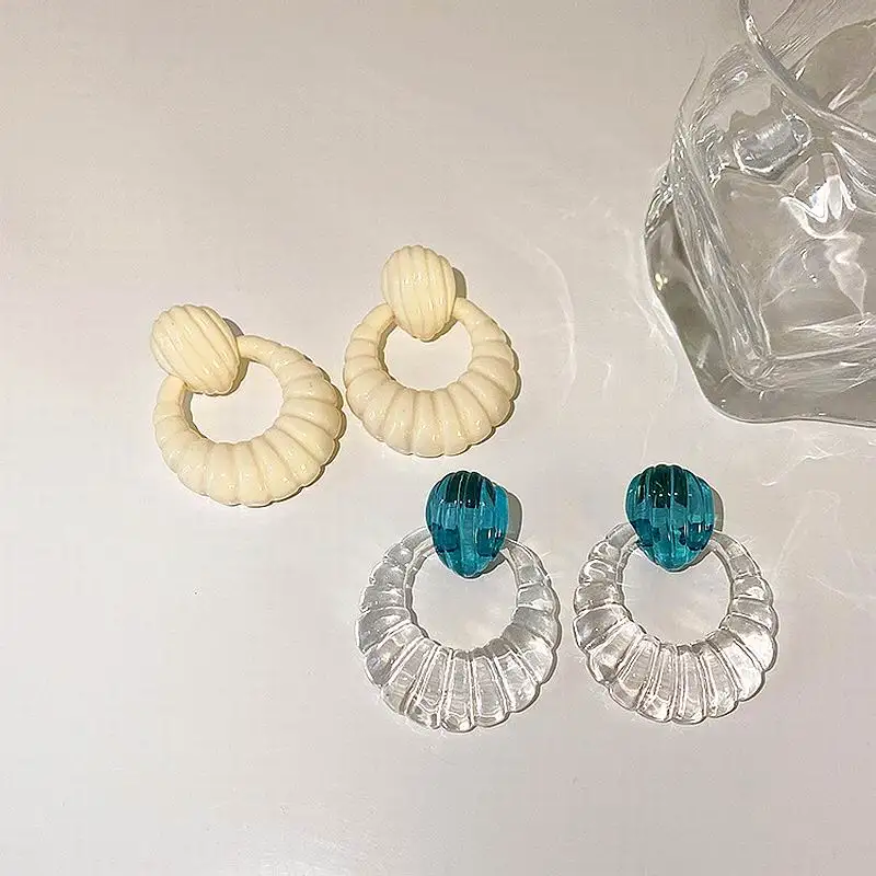 

Statement Beige Transparent Acrylic Round Drop Earrings Hollow Out Women New Fashion Jewelry