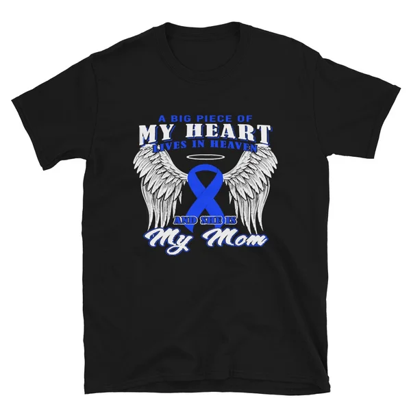 

Big Piece Of My Heart Lives In Heaven My Mom Huntingtons Disease Awareness Blue Ribbon Warrior Tshirt