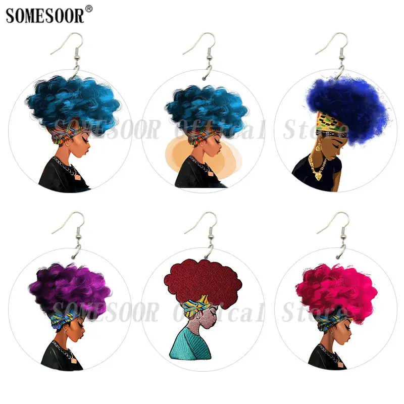 SOMESOOR афро вьющиеся натуральные волосы художественные деревянные висячие серьги