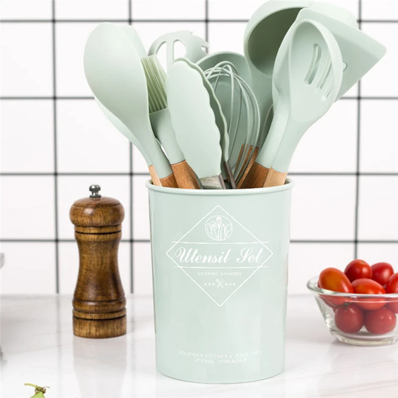 

Silicone Kitchenware Cooking Utensils Set Heat Resistant Kitchen Non-Stick Cooking Utensils Baking Tools With Storage Box Tools