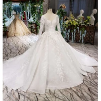 bgw 2134ht simple wedding dress long sleeve handmade flowers appliques big o neck wedding gown 2020 new fashion vestido de noiva
