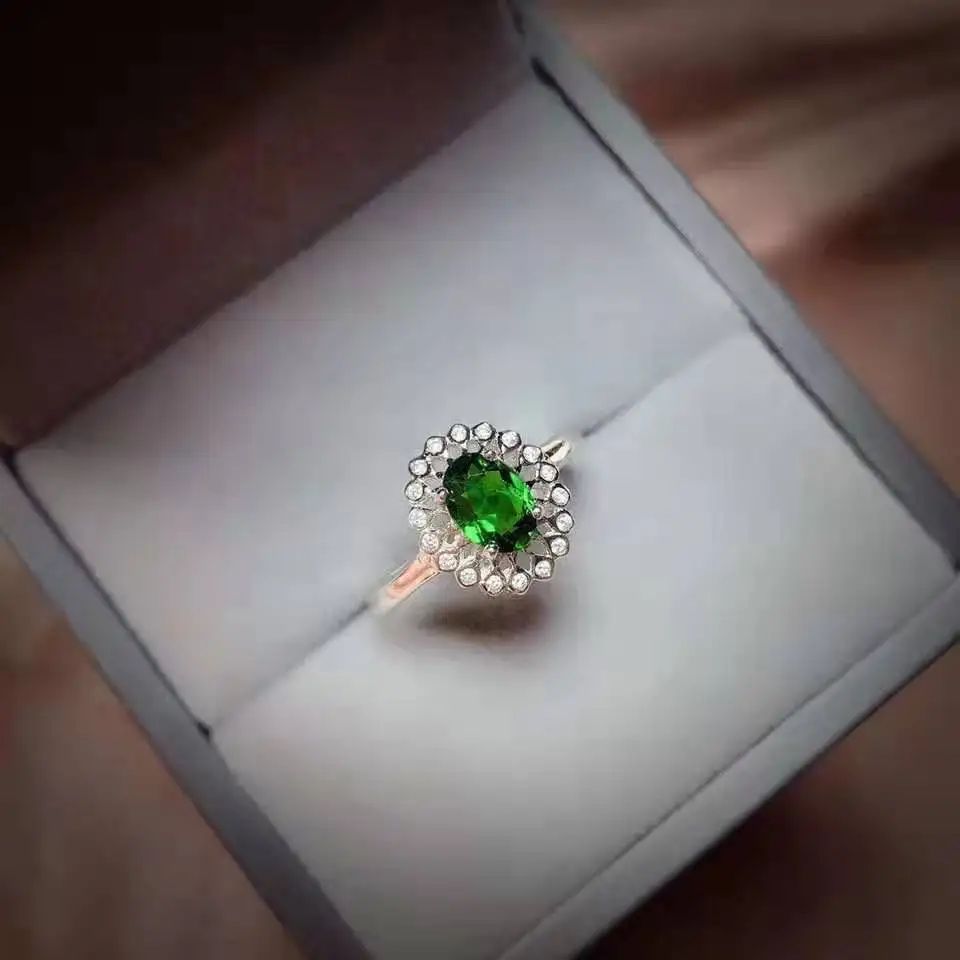 

Natural Diopside Oval Stone Ring Real 925 Sterling Silver Fashion Fine Wedding Jewelry 2 Colors for Women Free Shipping