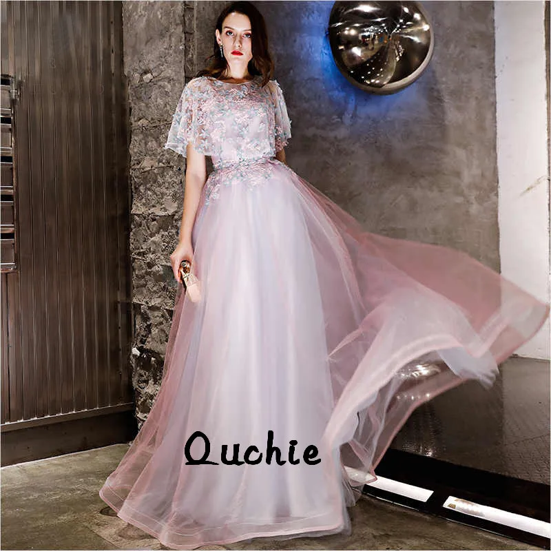 

Illusion Evening Dresses Flare Sleeve Tulle Special Occasion robe soiree Islamic Dubai Kaftan Saudi Arabic Prom Gown