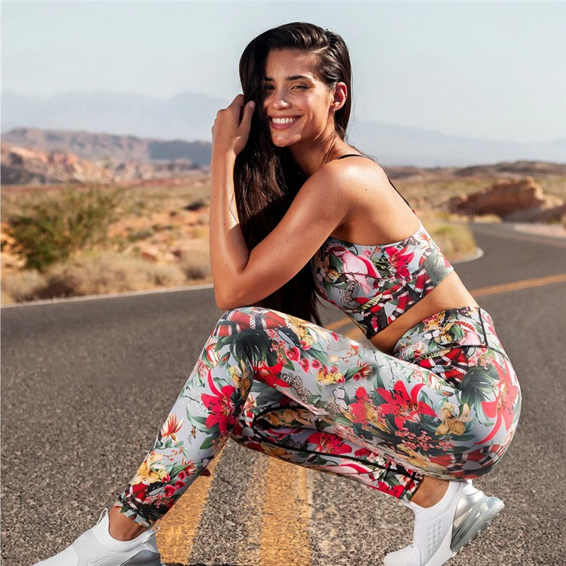 WanloNer/Набор для занятий йогой с принтом Женский Топ бюстгальтер и эластичные