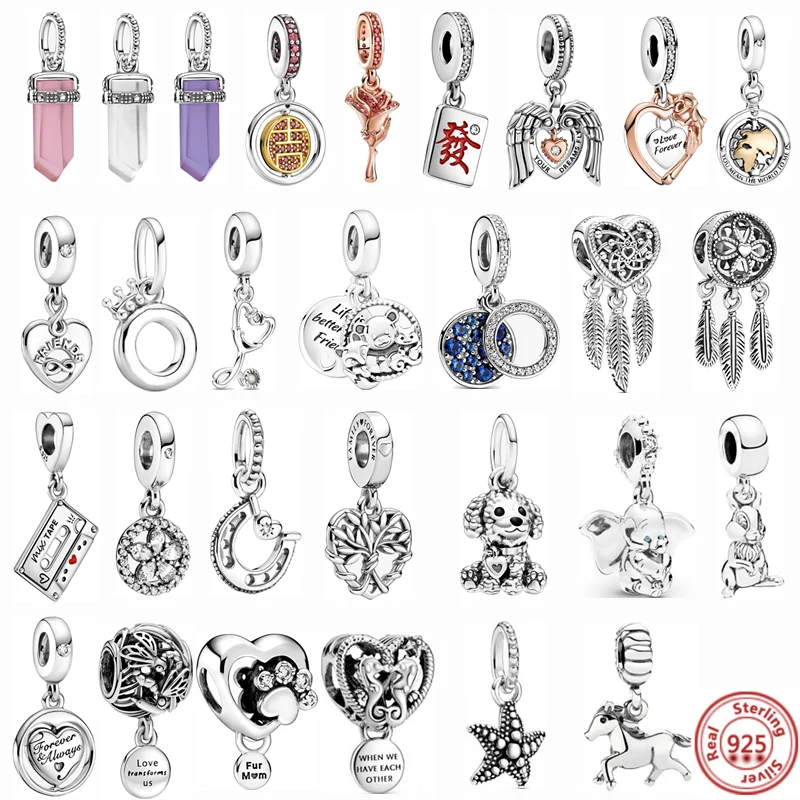 925 серебряные розы маджонг Крылья ангела перо вращение на удачу Висячие бусины