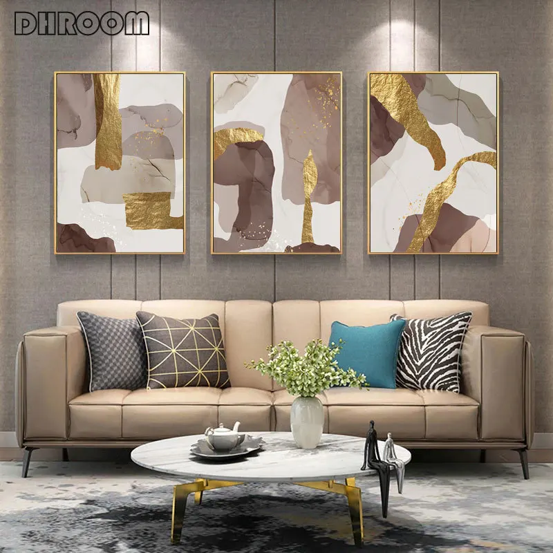 

Modern Abstract Marble Canvas Art Print Brown Gold Foil Poster Nordic Paintings Wall Art Pictures for Living Room Home Decor