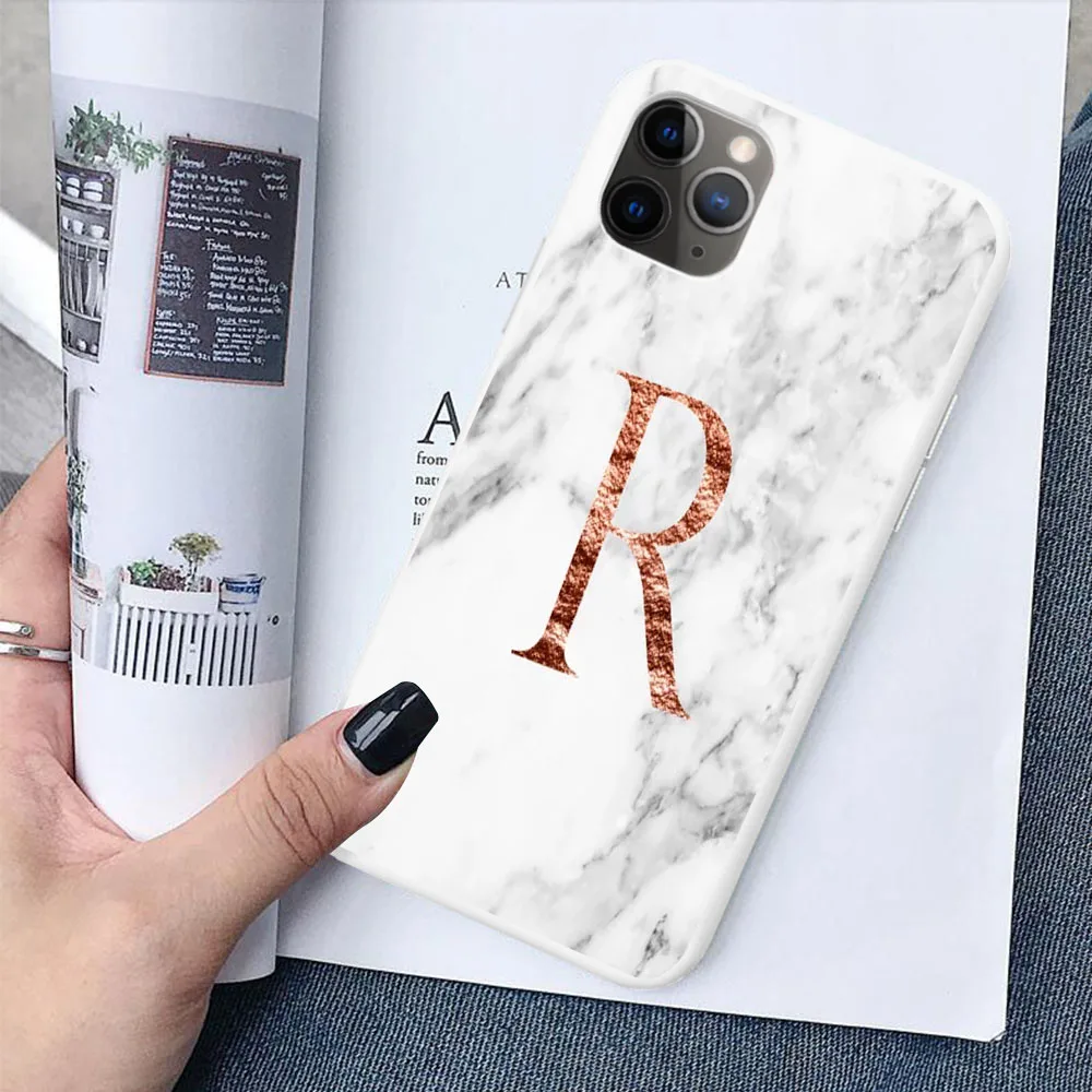 TPU Начальная Буква A B конфетный белый мягкий ТПУ чехол для iPhone 11 Pro MAX 6 7 8Plus XR XS X пользовательское имя сочетание белый чехол под мрамор - Цвет: TPU
