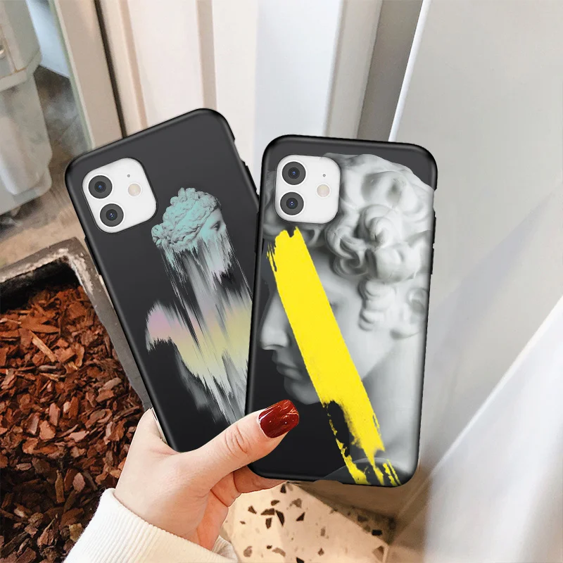 Retro Art Line Sculpture Case For iPhone 13 13Pro 11 Pro Max 12 Mini SE 2020 XR X XS Max 7 8 Plus Matte Abstract Silicone Capa