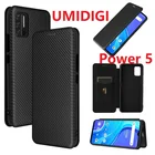 Чехол из углеродного волокна для UMIDIGI Power 5, магнитный чехол-книжка с подставкой, защитный флип-кошелек для карт, чехол для телефона