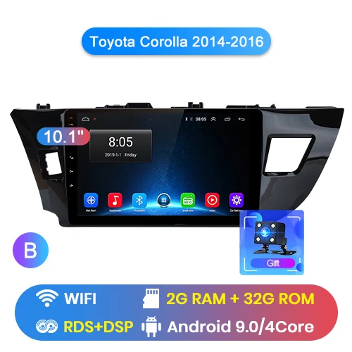 WIFI 2-32GB-B Junsun 4G+ 64G Android 9,0 для Toyota Corolla- Авто 2 din автомагнитола стерео плеер Bluetooth gps навигация нет 2din dvd - Цвет: WIFI 2-32GB-B