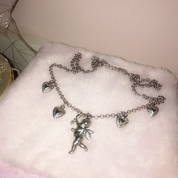 Девушка Стильный Купидон в форме сердца кулон ожерелье Ангел Любовь цепь Чокер Воротник Ожерелье
